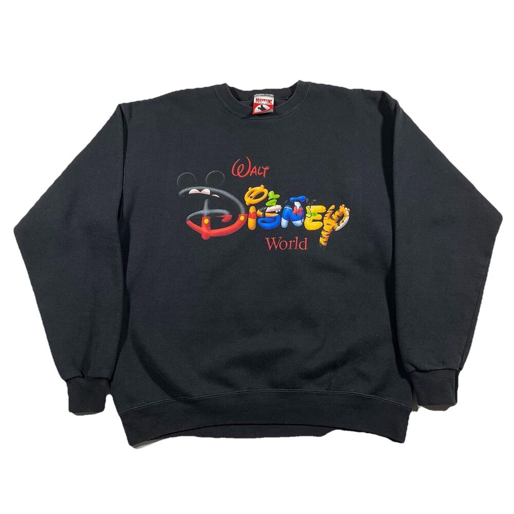 Vintage 90s Walt Disney World Mickey Inc USA Made Crewneck Sweatshirt L Black